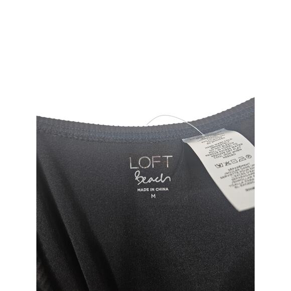 NEW no tags Ann Taylor LOFT M Beach Ribbed Belted One Piece Swimsuit Black - Picture 5 of 5